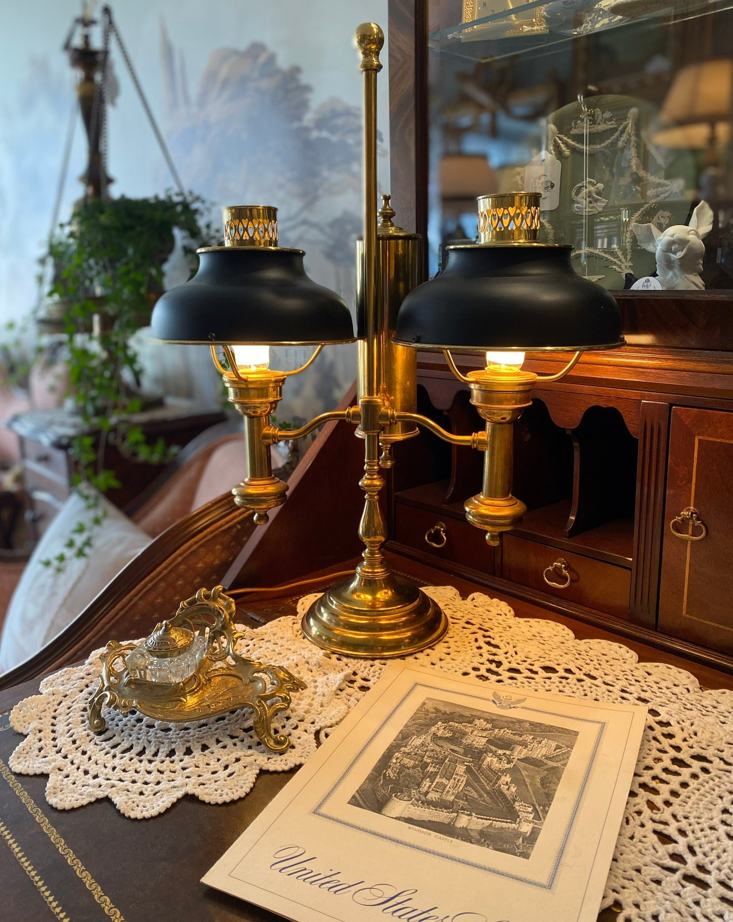 Electrified Antique Brass Oil Lamp