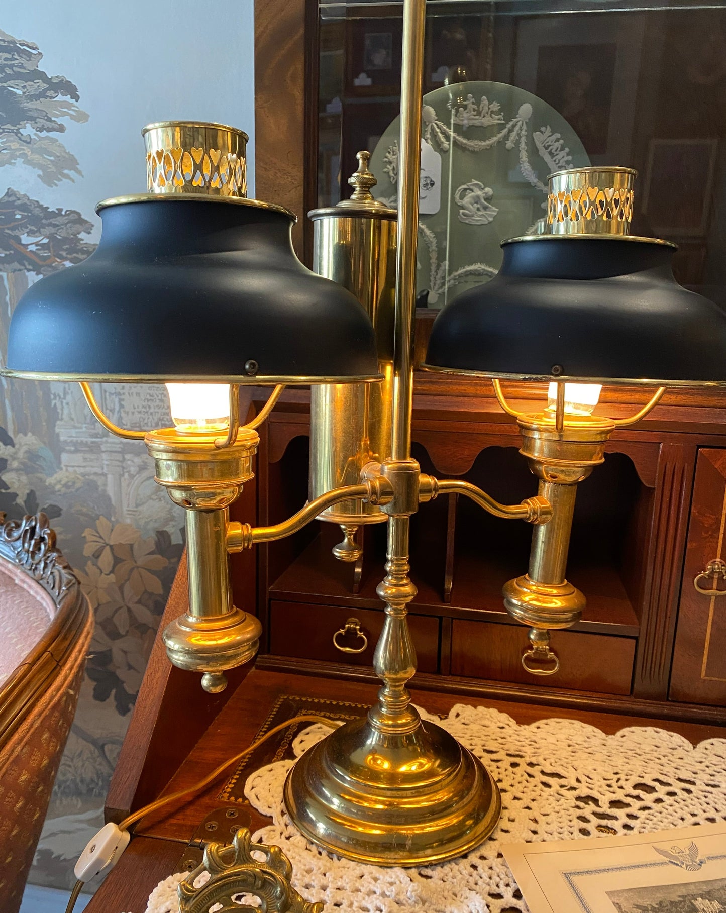 Electrified Antique Brass Oil Lamp