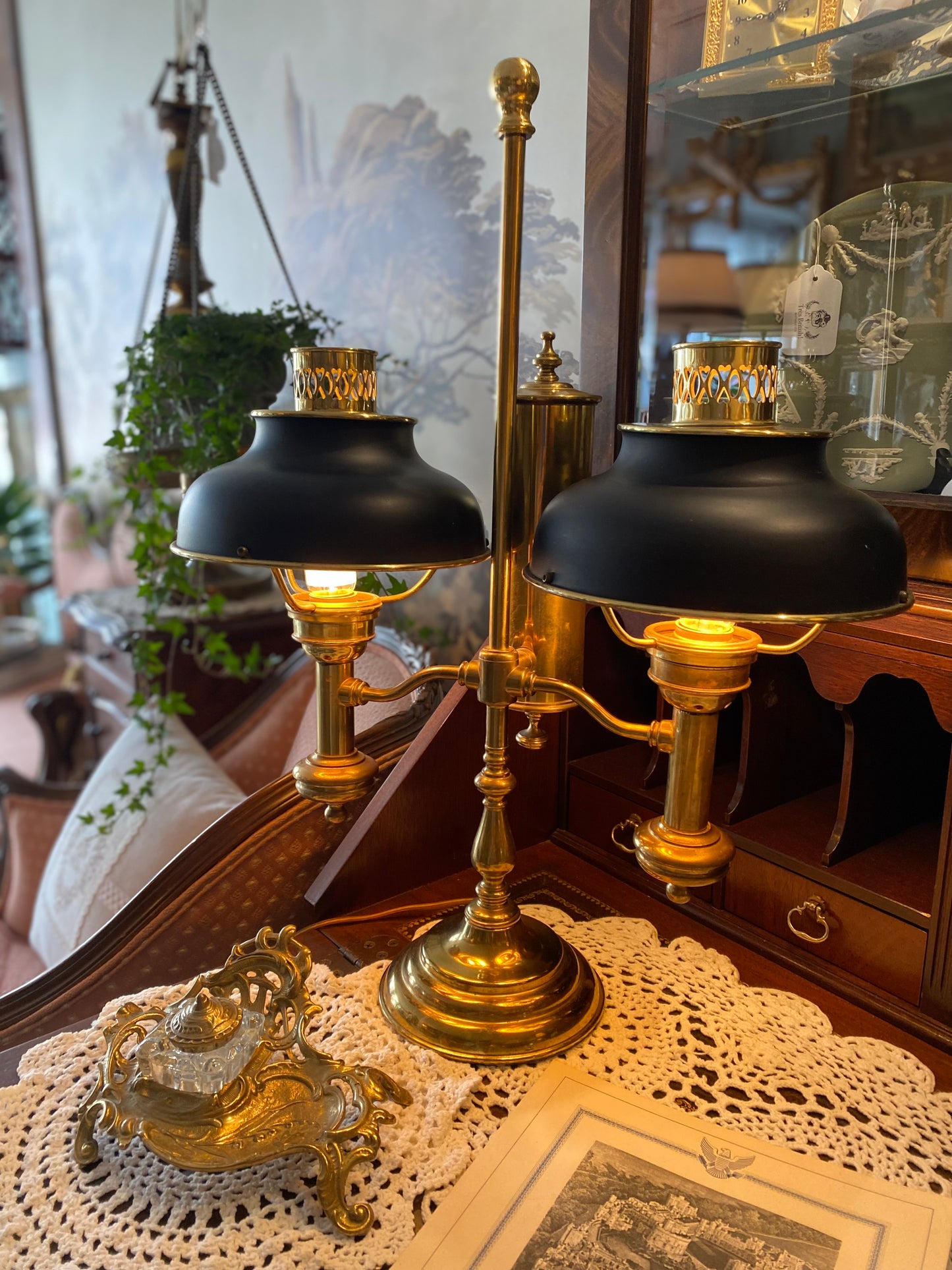 Electrified Antique Brass Oil Lamp