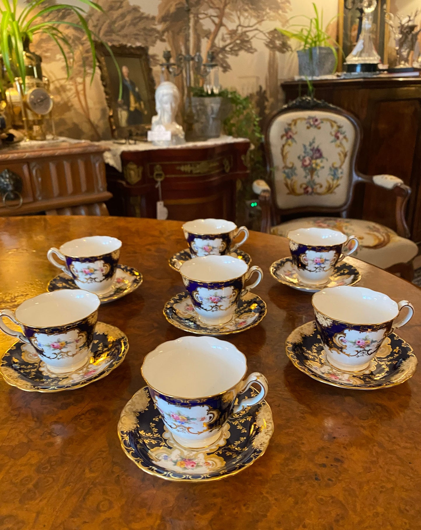 Birks Mintons England Teacups & Saucers Set of 7