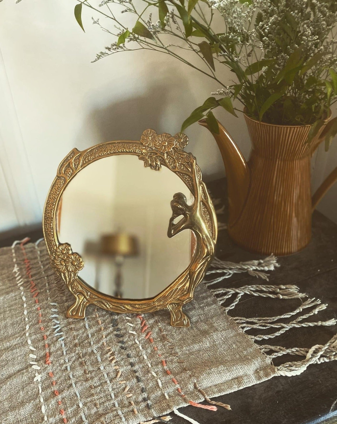 Art Deco Brass Table Mirror