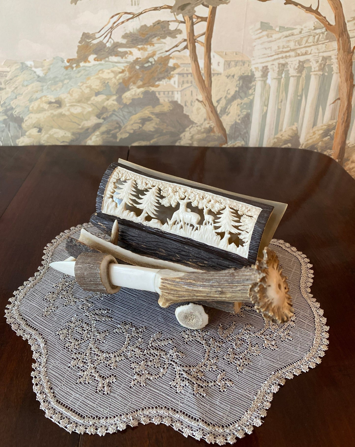 Antique Deer Antler Desk Set