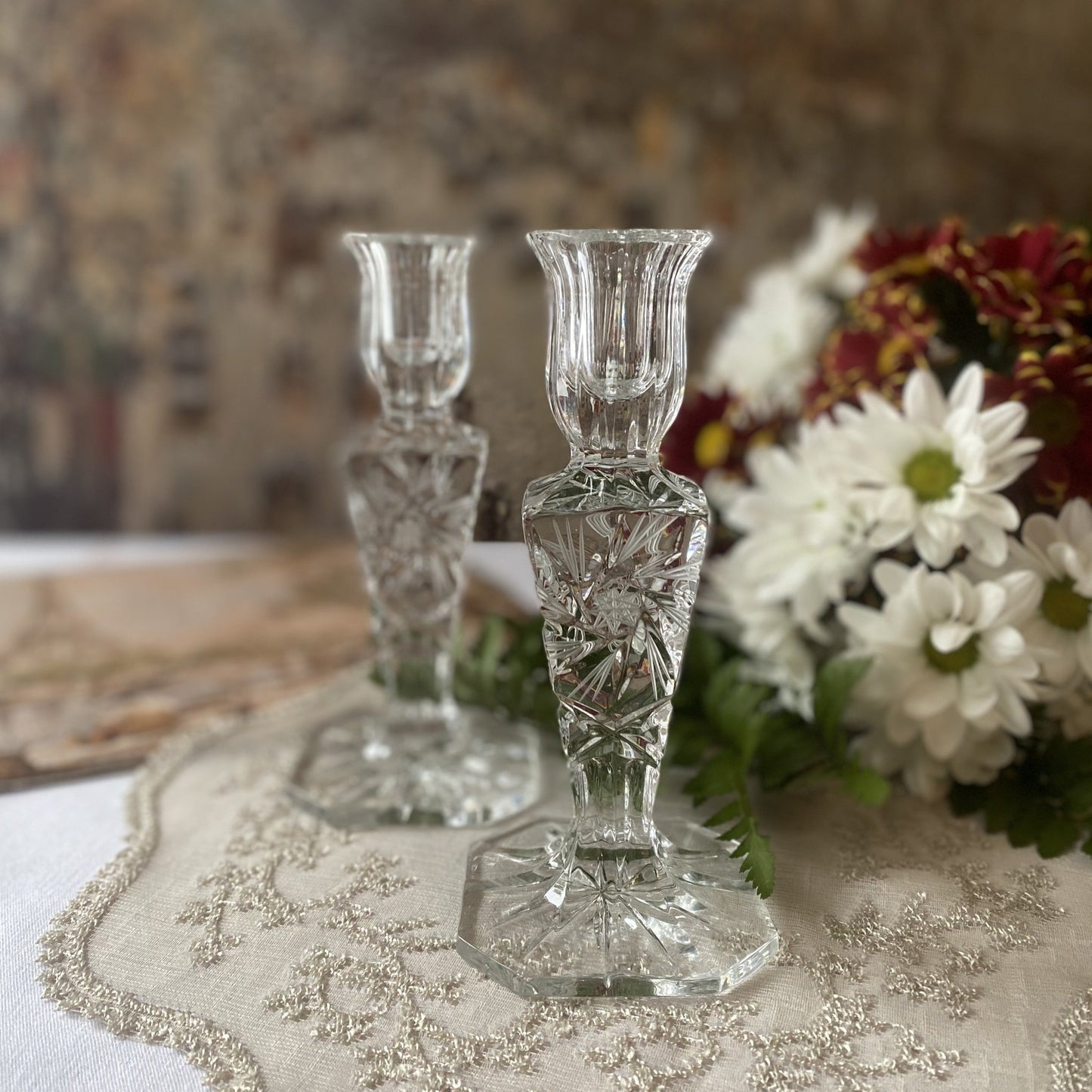 Pinwheel Crystal Candle Holders