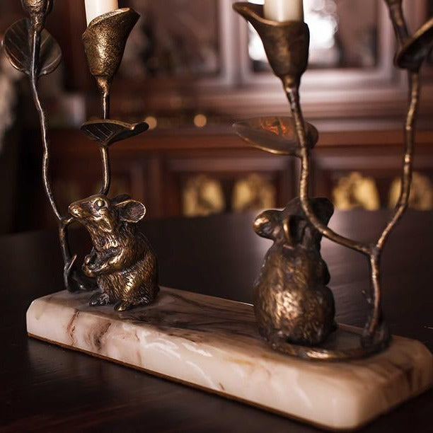 Bronze Candle Holder, The city mouse and country mouse