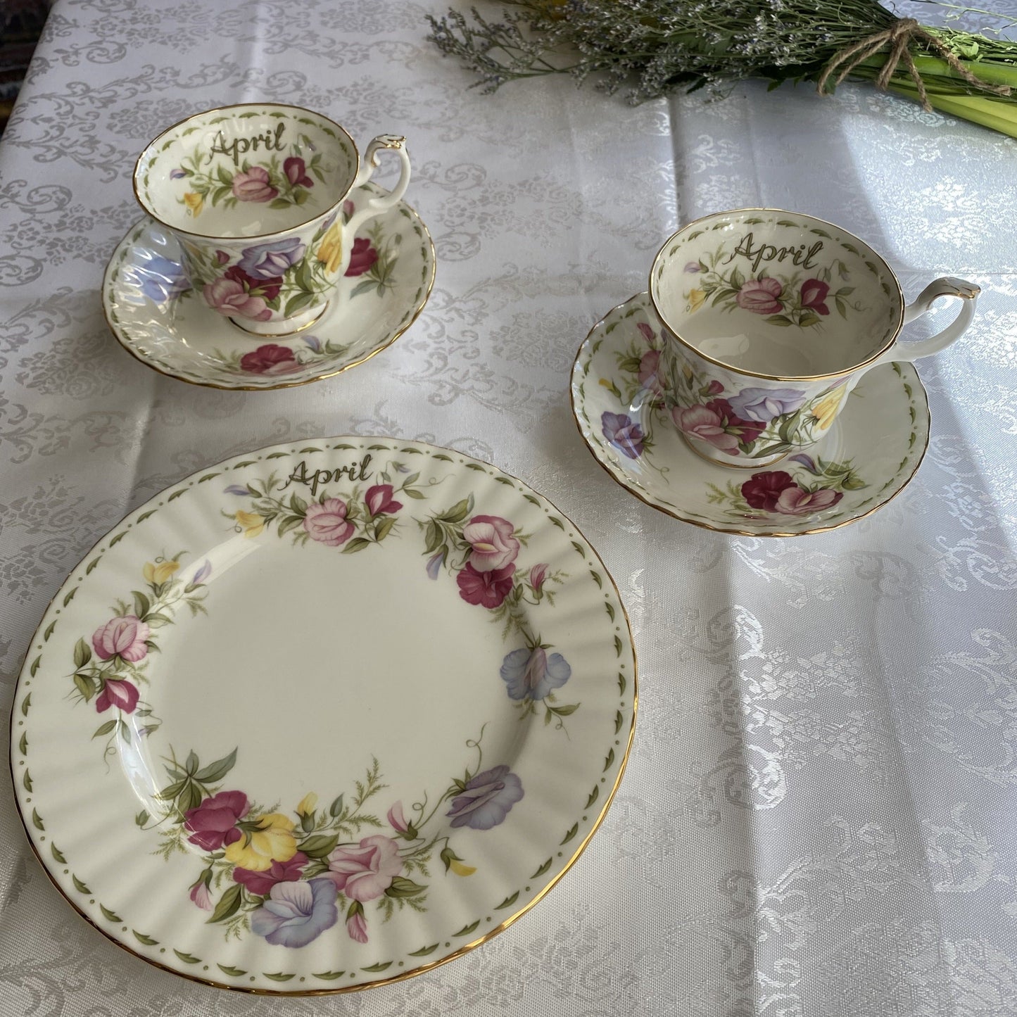Royal Albert Bone China England Pocelain Teacups, Saucers and Serving Plate