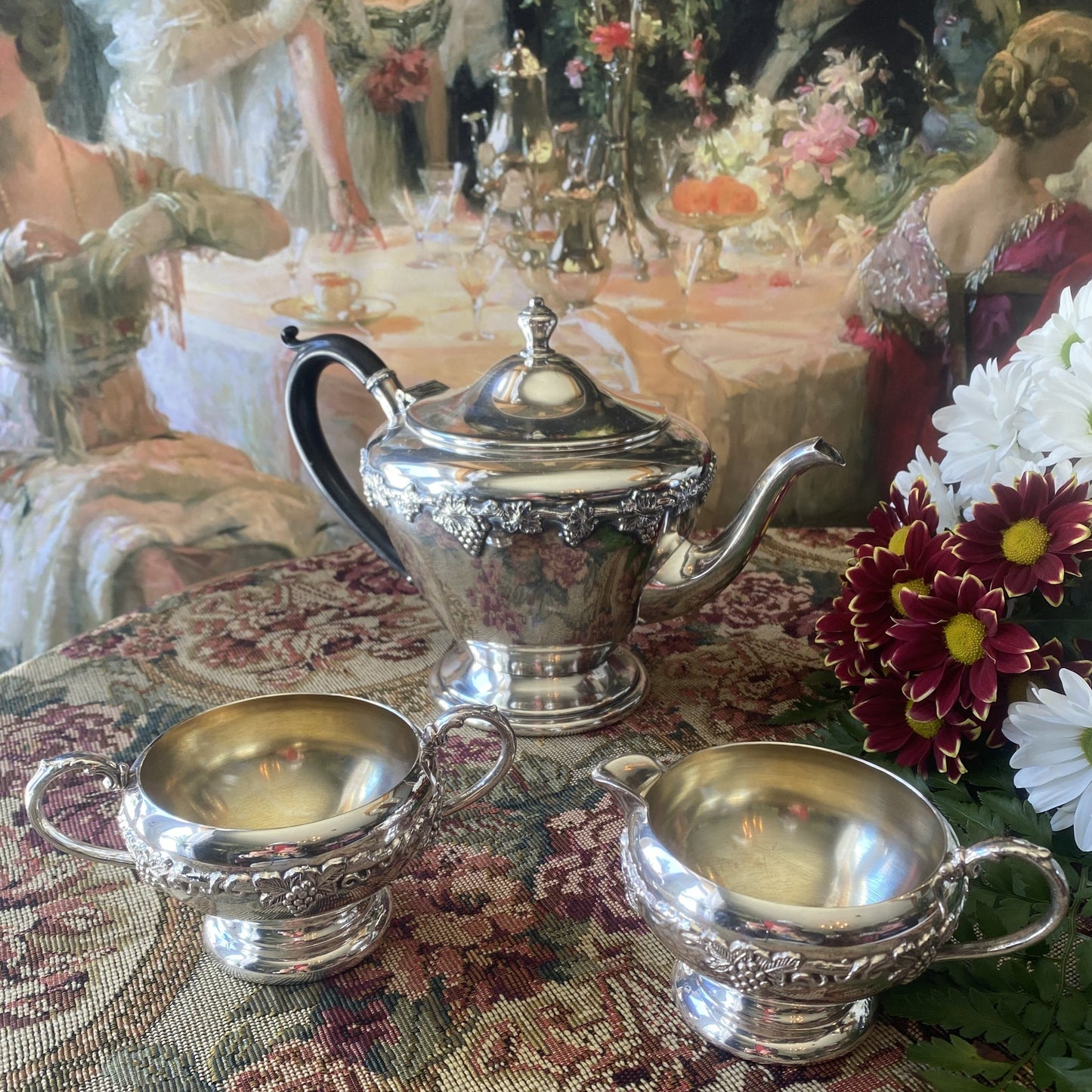 Majestic Old English Reproduction Silver Plated Tea Set