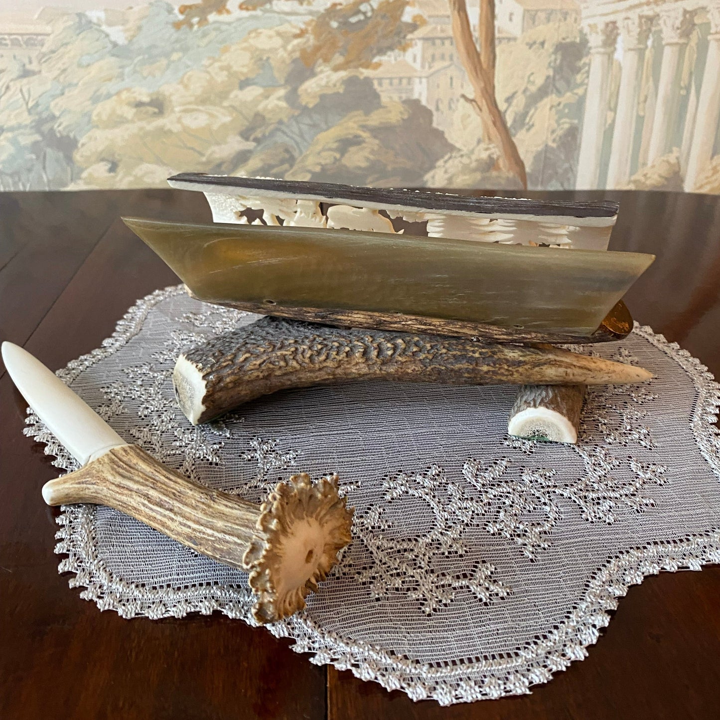 Antique Deer Antler Desk Set