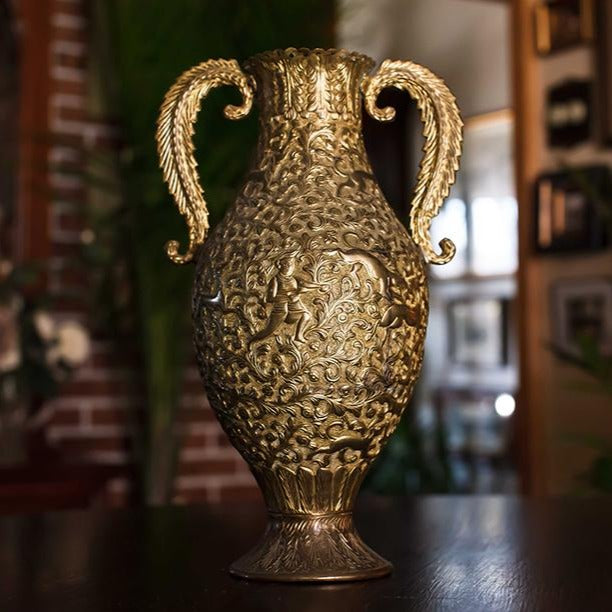 Hunting Brass Oriental Vase